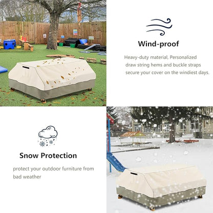 Bitubi Kids Picnic Table Cover with Umbrella Hole for Kids 3-in-1 Sand & Water Table, Waterproof Wood Outdoor Convertible Picnic Table Cover,Beige