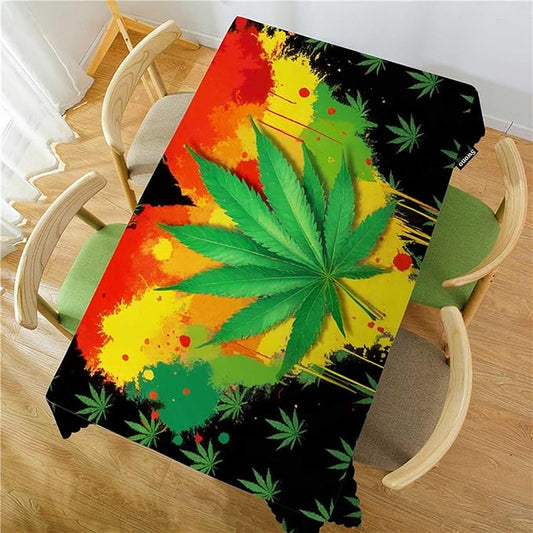 Swono Marijuana Leaf Rectangular Tablecloth Colorful Cannabis Leaves and Heart Heavy Duty Table Cloth Kitchen Dining Room Table Cover for Party Dinner 50x72 Inch Tablecloths