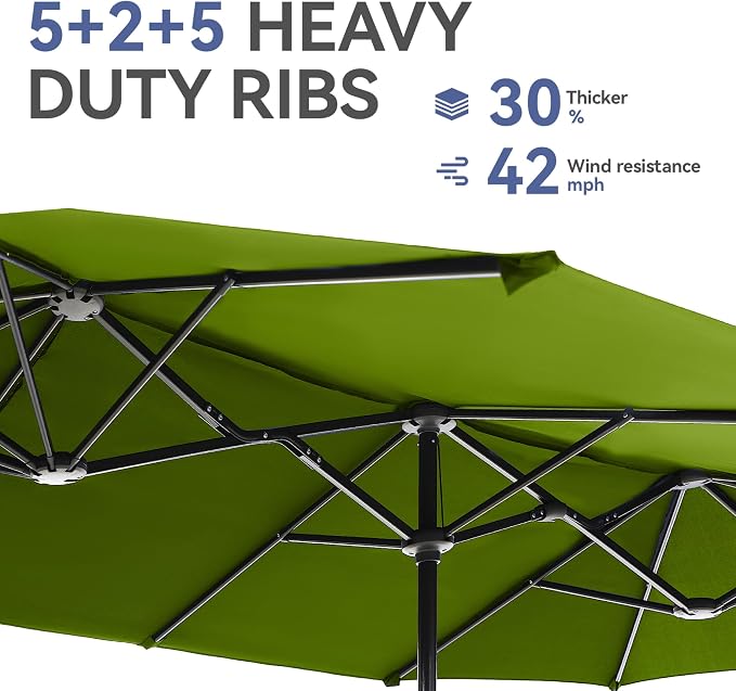 GREEN PARTY 13 ft Outdoor Patio Umbrella, Large Rectangular Table Umbrellas | Double-Sided, UV & Fade Resistant Canopy for Deck Poolside Garden Backyard, Market Umbrella with Crank & 1.5" Pole, Lime