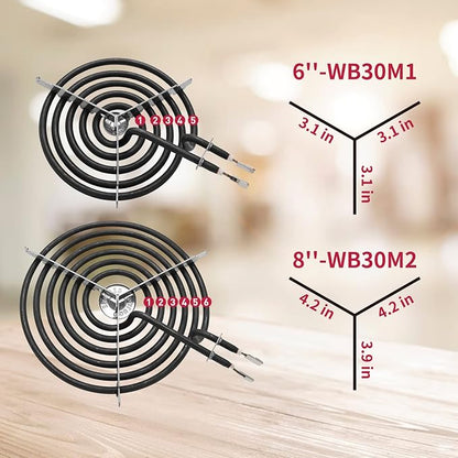 MP22YA Electric Stove Burner Element Replacement Set & W10290350 W10290353 4 Pack Silver Drip Pans - Perfectly Fit Whirlpool Electric Range Stove Top