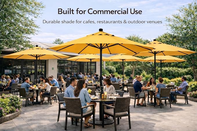 Treasure Garden Octagonal 9 ft Patio Umbrella - Outdoor Furniture Table Umbrella – Push-Button Tilt – Bronze Aluminum Frame (Obravia2, Lemon)