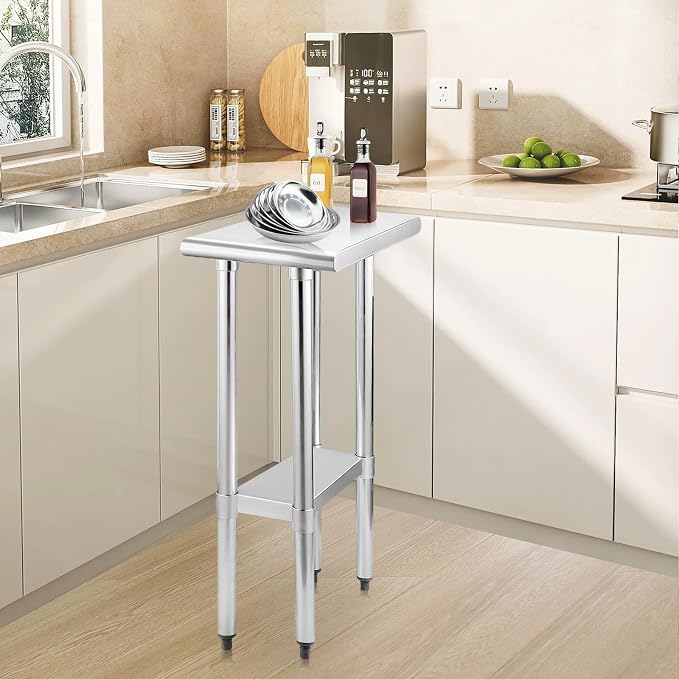 STABLEINK Stainless Steel Small Table with Undershelf 12x24 Inches for Prep | NSF Certified Heavy Duty Metal Work Table Workbench for Commercial Kitchen Restaurant Hotel Laundry Garage Chef Homemaker