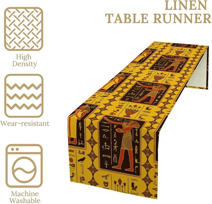 Vintage Ancient Egypt Table Runner Mysterious Old Egypt Theme Egyptian Culture Dinner Runner for Farmhouse Coffee Kitchen Dining Holiday Party Home Decor 13x108in