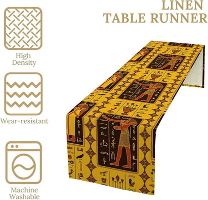 Vintage Ancient Egypt Table Runner Mysterious Old Egypt Theme Egyptian Culture Dinner Runner for Farmhouse Coffee Kitchen Dining Holiday Party Home Decor 13x108in