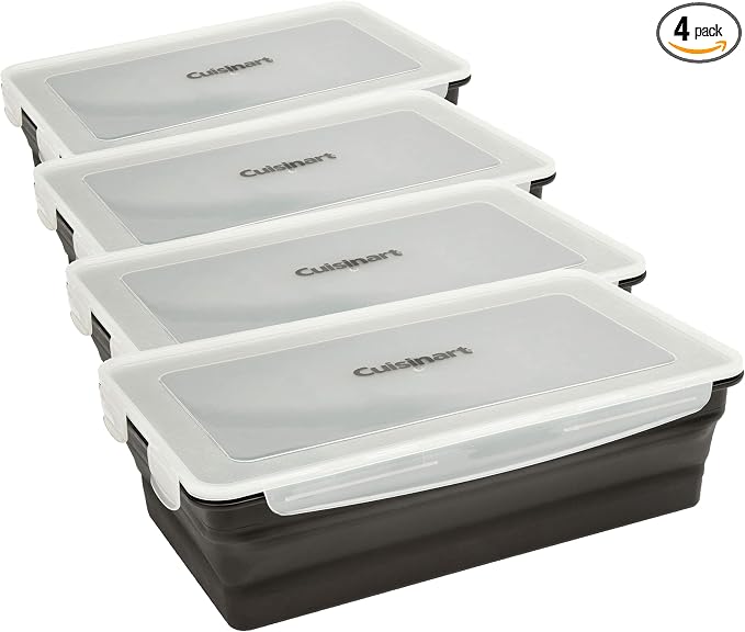Cuisinart XL Collapsible Marinating Container, Large Capacity Grill Accessories Perfect for BBQs and Tailgates, Marinade and Brining Prep, Collapsible Silicone for Easy Storage (Pack of 4)