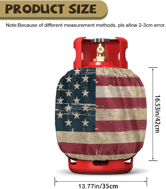 Retro American Flag Propane Tank Cover 20 lb Patriotic Weather Resistant Gas Cylinder Polyester Blue Red 4th of July Decoration Slip-On Standard Tank Cover