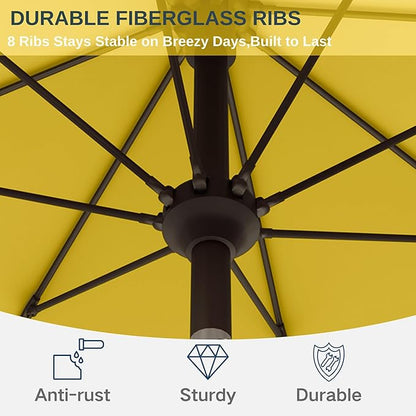 9ft Patio Umbrella with Push Button Tilt and Crank,Outdoor Market Table Umbrella UV Protection 8 Sturdy Ribs for Backyard,Garden,Pool,Deck(Yellow)