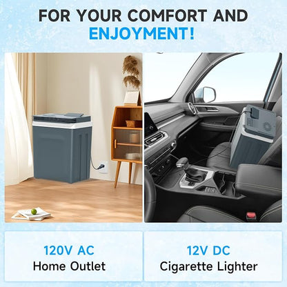 25L Portable Electric Cooler & Warmer, Small Refrigerator with Handle, 110V AC and 12V DC Car Fridge, Camping/Outdoor/Travel Cooler for Vehicles & Trucks, Grey | Thermoelectric Fridge for Vehicles ,Small Electric cooler for Camping/Outdoor/Travel,Grey