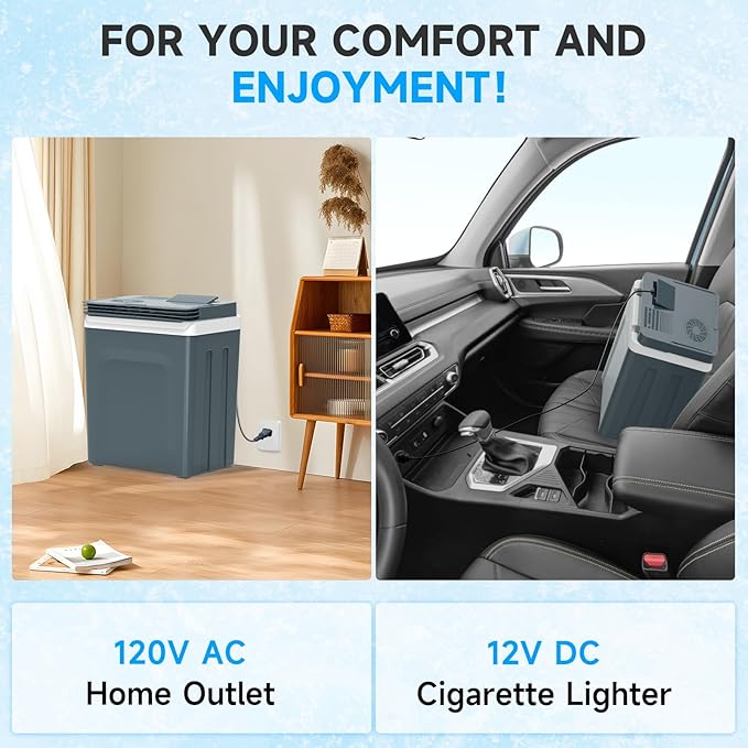 TopAutoGear 25L/30L Portable Electric Cooler & Warmer 32℉-149℉, Small Refrigerator with Handle, 110V AC and 12V DC Car Fridge, Camping/Outdoor/Travel Cooler for Vehicles & Trucks, Grey 30L