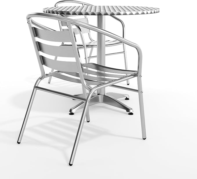 Flash Furniture Lila 31.5'' Round Aluminum Indoor-Outdoor Table Set with 2 Slat Back Chairs | Indoor/Outdoor Use, Slat Back Chairs