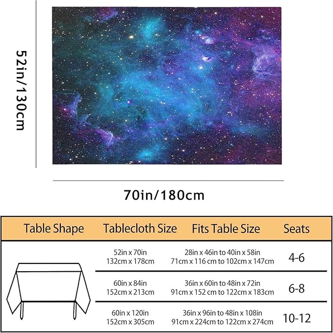 TKS MITLAN Galaxy Purple Decorative Rectangle Tablecloth Universe Planet Stars Shine Milky Polyester Table Cloths Kitchen Table Cover for Dining BBQ Picnic Coffee Table 52 x 70 Inch 4-6 Seats