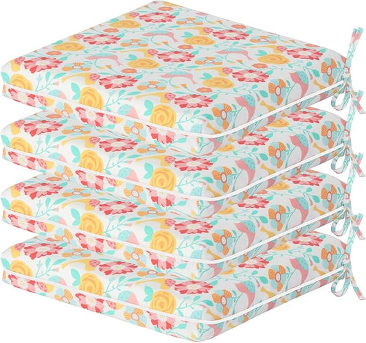 COZYVIDA Outdoor Chair Cushions Set of 4, 20"x20" Square Seat Pads with Tie Straps and YKK Zippers, 30D High-Density Foam, Water-Resistant Fabric,UV-Resistant 1000+ Hrs