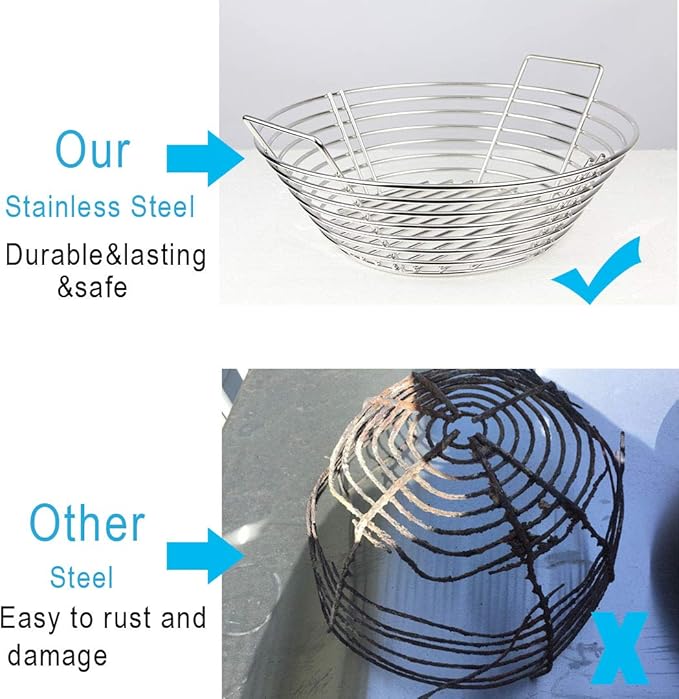 Lump Charcoal Fire Basket with Divider Big Green Egg Accessories,Stainless Steel Grill Ash Baskets for The Large Big Green Egg,Kamado Joe Classic