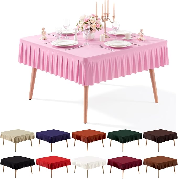 PARTISKY Baby Pink Spandex Square Tablecloths 48x48 Inch, Wrinkle Free Fitted Card Table Cloth Stretch Square Table Cover for Kitchen Dinner, Holiday Party, Wedding Banquet, Display Trade Show