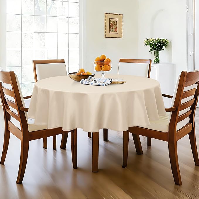DWCN Round Tablecloth 70 Inch - Waterproof & Stain Resistant Spillproof Washable Polyester Fabric for Dining Room Kitchen, Dining, Party, Weddings and Restaurants, Beige