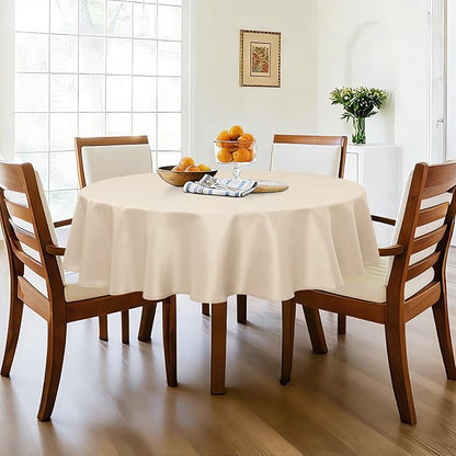 DWCN Round Tablecloth 90 Inch - Waterproof & Stain Resistant Spillproof Washable Polyester Fabric for Dining Room Kitchen, Dining, Party, Weddings and Restaurants, Beige