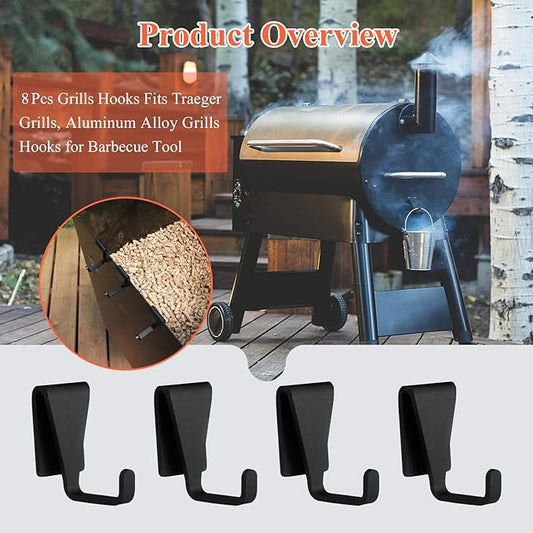 8 Pcs Grills Hooks Fits Traeger Grills, Aluminum Alloy Grills Hooks for Barbecue Tool, Fit for Traeger Ironwood 885, Pro Series 34, Pro Series 22, Pro D2 575, Pro 780, Ironwood 650, Z-Grills, Pit Boss