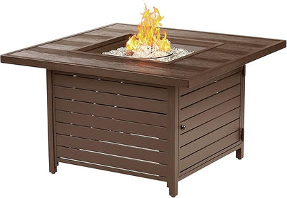 Oakland Living Square 42 in. x 42 in. Aluminum Propane Fire Pit Table with Glass Beads, Two Covers, Lid, 57,000 BTUs in Brown Finish