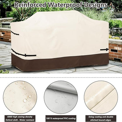 Bitubi 98 Inch Island Grill Cover - 600D Heavy Duty Waterproof All Weather Protection Extra Large Grill Cover,Beige & Brown