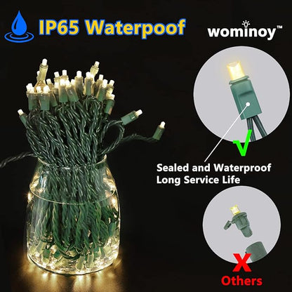 25ft 50 Counts Warm White LED Christmas Lights - Commercial Grade Outdoor Waterproof, Green Wire, Xmas Tree Lights, IP:65, UL