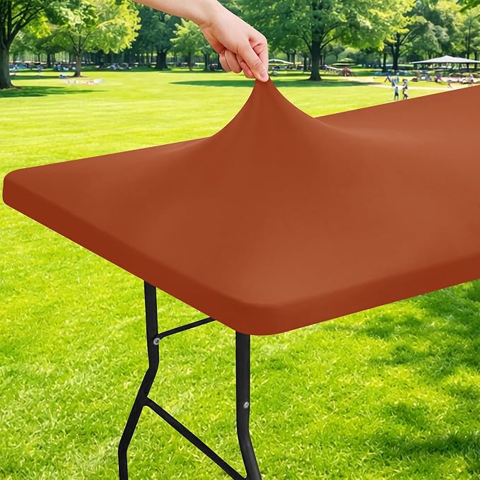Moosfor Spandex 6 Foot Rectangle Table Cloth, Elastic Fitted Tablecloths for Picnic, Stretch Washable Patio Table Cover for Outdoor, Camping, Banquet and Parties (Terracotta, 30"x72")
