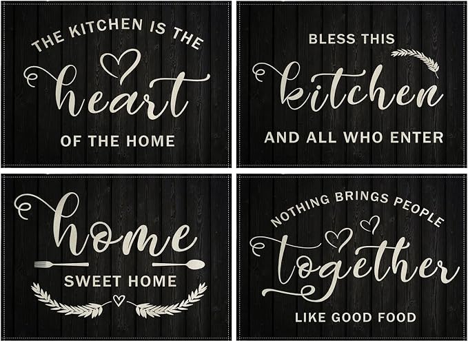 Vintage Style Placemats Set of 4 Kitchen Inspirational Quotes Rustic Home Decorative Table Mats Waterproof Heat Resistant Washable Non-Slip Place Mats for Dinner Room Kitchen Decor Table 12”×16”