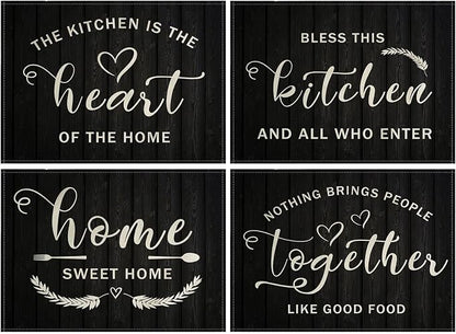 Vintage Style Placemats Set of 4 Kitchen Inspirational Quotes Rustic Home Decorative Table Mats Waterproof Heat Resistant Washable Non-Slip Place Mats for Dinner Room Kitchen Decor Table 12”×16”