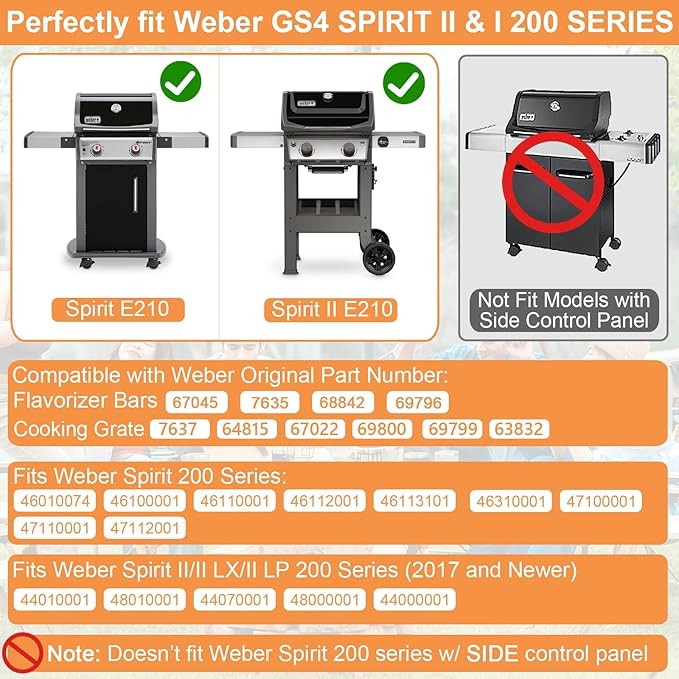 Grill Parts for Weber Spirit 2 Parts GS4 Spirit II & I E210 S210 E220 S220, GS4 Replacement for Weber Spirit 2 Stainless Steel Grates 7637 64815, Flavorizer Bars 7635 67045 69796 for Weber Grill Parts