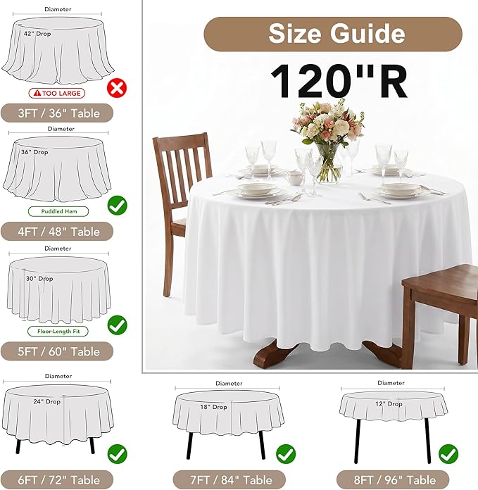 Fitable 6 Pack Black Round Tablecloths - 120 Inches in Diameter | Wrinkle & Stain Resistant, Washable Polyester Fabric Cloth Cover, For Wedding Party Banquet Formal Events Halloween