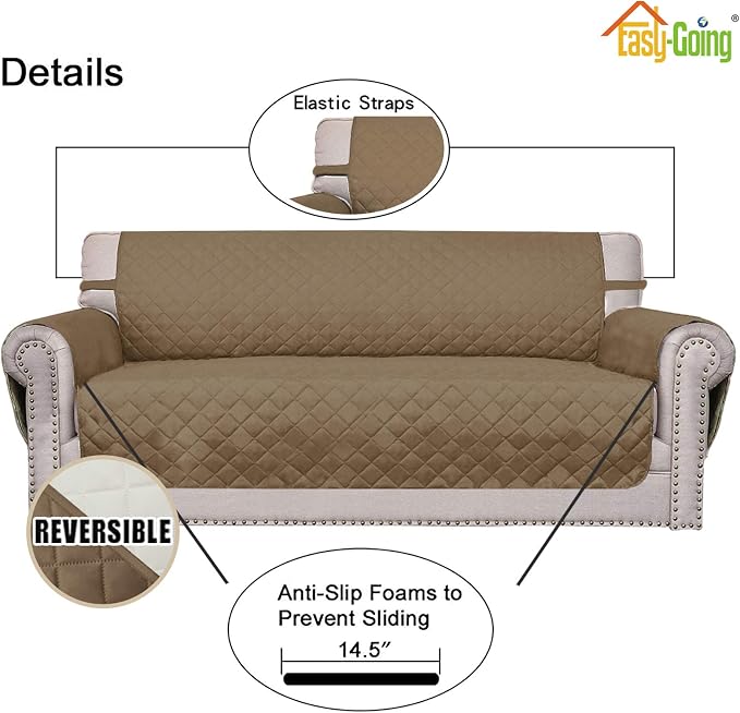 Easy-Going Reversible Couch Cover, 2 Cushion Sofa, Camel/Ivory | Oversized Loveseat Slipcover For Dogs, Water Resistant Mat, Living Room, Non-Slip Sofa Cover, Pet Friendly