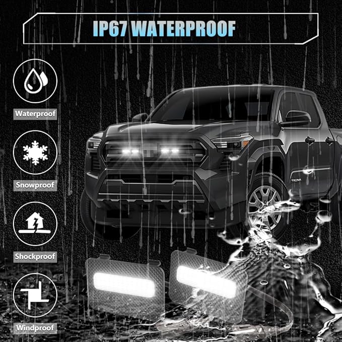 4 PCS Full LED Front Grille Lights for Toyo-ta Tacoma 2024 2025 SR SR5 Cab Pickup, White LED Grilles Clearance Light, Tacoma Accessories