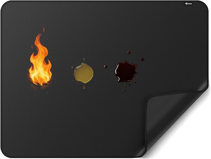 FLASLD Under BBQ Mat, 48x65 inches Extra-Large Under Grill Mats for Outdoor Grill, Double-Sided Fireproof Protective Mat, Oilproof Waterproof BBQ Fire Pit Fireplace Mat