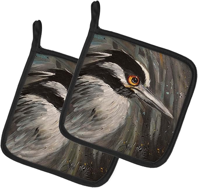 Caroline's Treasures JMK1219PTHD Night Heron Pair of Pot Holders Kitchen Heat Resistant Pot Holders Sets Oven Hot Pads for Cooking Baking BBQ, 7 1/2 x 7 1/2