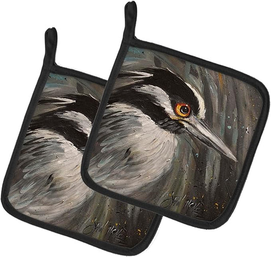 Caroline's Treasures JMK1219PTHD Night Heron Pair of Pot Holders Kitchen Heat Resistant Pot Holders Sets Oven Hot Pads for Cooking Baking BBQ, 7 1/2 x 7 1/2