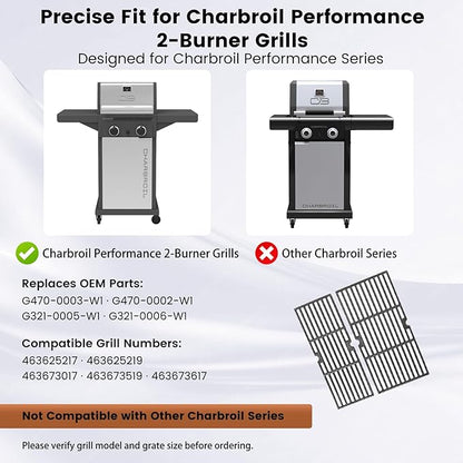 18" Cast Iron Grill Grates - Replacement for Charbroil Performance Series 2 Buner Gas Grill (463625217/463625219/463673017/463673517/463673519) | Fits G470-0003-W1/G470-0002-W1