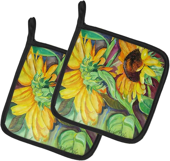 Caroline's Treasures JMK1267PTHD Sunflowers Pair of Pot Holders Kitchen Heat Resistant Pot Holders Sets Oven Hot Pads for Cooking Baking BBQ, 7 1/2 x 7 1/2