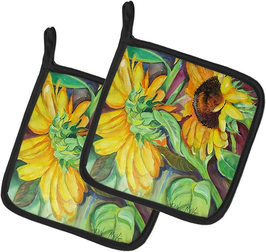 Caroline's Treasures JMK1267PTHD Sunflowers Pair of Pot Holders Kitchen Heat Resistant Pot Holders Sets Oven Hot Pads for Cooking Baking BBQ, 7 1/2 x 7 1/2