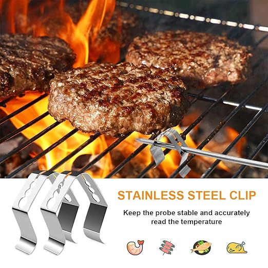 2 Pack Replacement Part for Camp Chef Meat Probes, Smoker Grill Temperature Sensor, Pellet Grills Accessories with Stainless Steel Probe Clip 2 PCS