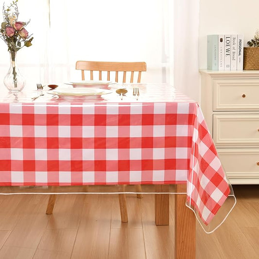 DWCN Clear Plastic Tablecloth Rectangle - 100% Waterproof, Oilproof, Stain Resistant Table Cloth Protector Transparent PVC Vinyl Table Cover for Dining, Parties, 60 x 84 Inch