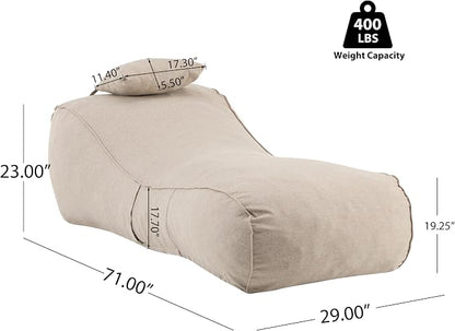 Christopher Knight Home Morton Outdoor Bean Bag Chair Set of 2, Fabric Bean Bag Chair for Adults and Kids, Indoor/Outdoor Sun Lounger with Headrest, Patio Chaise Lounge Chair Set of 2, Dark Beige