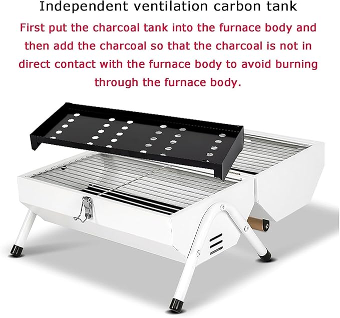 EKsma Portable Foldable Outdoor Charcoal Grill for Grilling Charcoal Grill for Grilling Meat, Fish and Vegetables(White)
