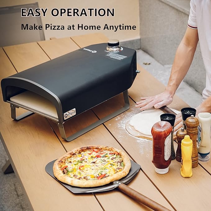 Outdoor Pizza Oven, Portable Gas Pizza Oven with 13x13in Pizza Stone for Outside Cooking, Backyard Pizza Maker, Pizza Accessory Ideal for Outdoor Kitchen and Party, Great Gift PS100