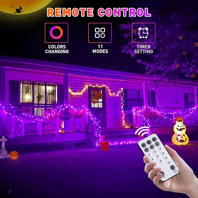 JMEXSUSS 66ft 200 LED Orange and Purple Halloween Lights Plug in | Connectable, Remote Control, Dual Color Changing, Waterproof, Halloween String Lights for Tree Yard Indoor Outdoor Decor