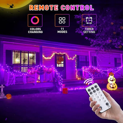 JMEXSUSS 66ft 200 LED Orange and Purple Halloween Lights Plug in | Connectable, Remote Control, Dual Color Changing, Waterproof, Halloween String Lights for Tree Yard Indoor Outdoor Decor