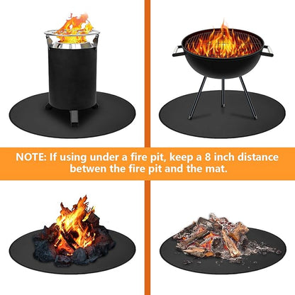 TYLIN Fire Pit Mat for Deck Fireproof, Round Fireproof Under Grill Mat, Oil-Proof Waterproof BBQ Pad for Deck Patio Grass Outdoor Grill Accessories, Portable and Reusable，Black (36x36 inch)