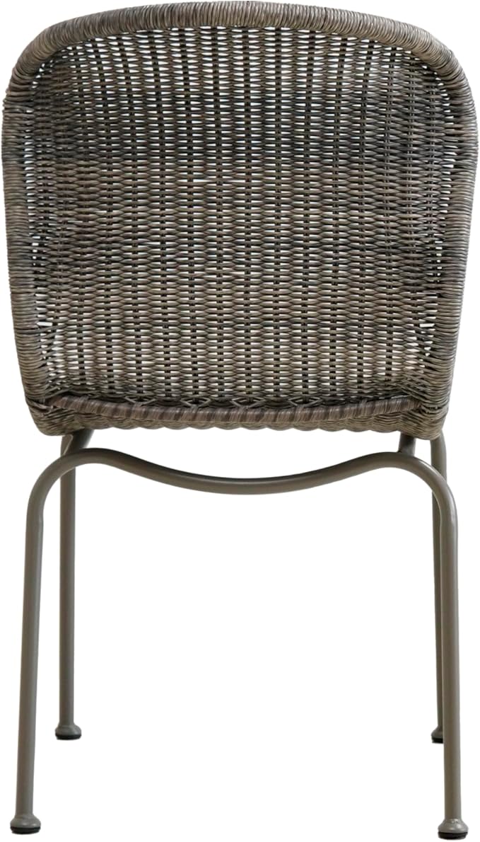 Christopher Knight Home Kixi Set of 2 Dining Chairs, Faux Rattan Outdoor Accent Seating with Iron Frame, Armless Design for Patio, Poolside/Garden, Grey