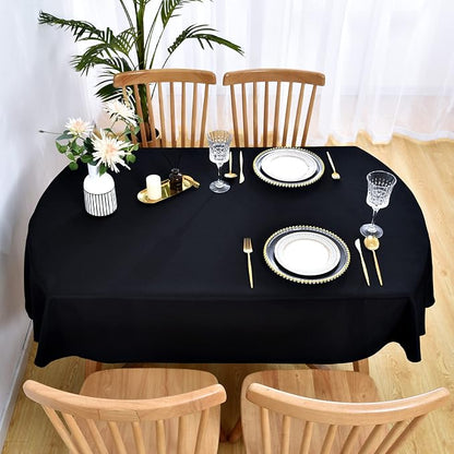 Wolkemer Oval Tablecloth 60 x 84 Inch Washable Fabric Table Cloth | Oval Table Cloth, Solid Black Cloth Tablecloth, Oval Table Cover for Dining Wedding Party Banquet Tabletop Decoration