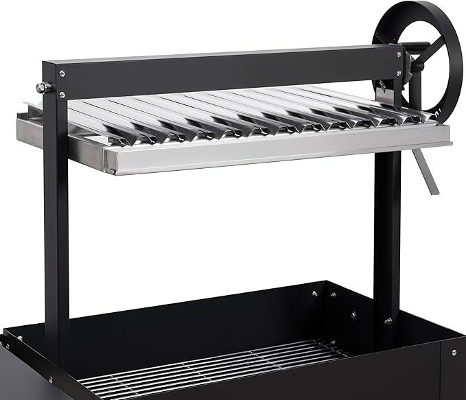 KoolMore 50 in. Charcoal Grill BBQ, Santa Maria Argentine Outdoor Grill with Interchangeable V Grates, Heavy Duty Barbecue Grilling Grill, Black