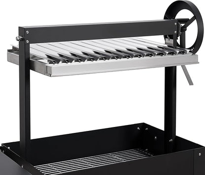 KoolMore 50 in. Charcoal Grill BBQ, Santa Maria Argentine Outdoor Grill with Interchangeable V Grates, Heavy Duty Barbecue Grilling Grill, Black