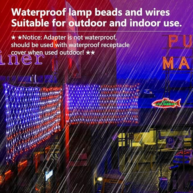 (Upgraded) American Flag Net Lights, 4th of July Decorations, 420 LED USA Flag Lights, Outdoor Waterproof Patriotic Ornament for Independence Day, National Day, Memorial Day Decor (Plug-in 110V)
